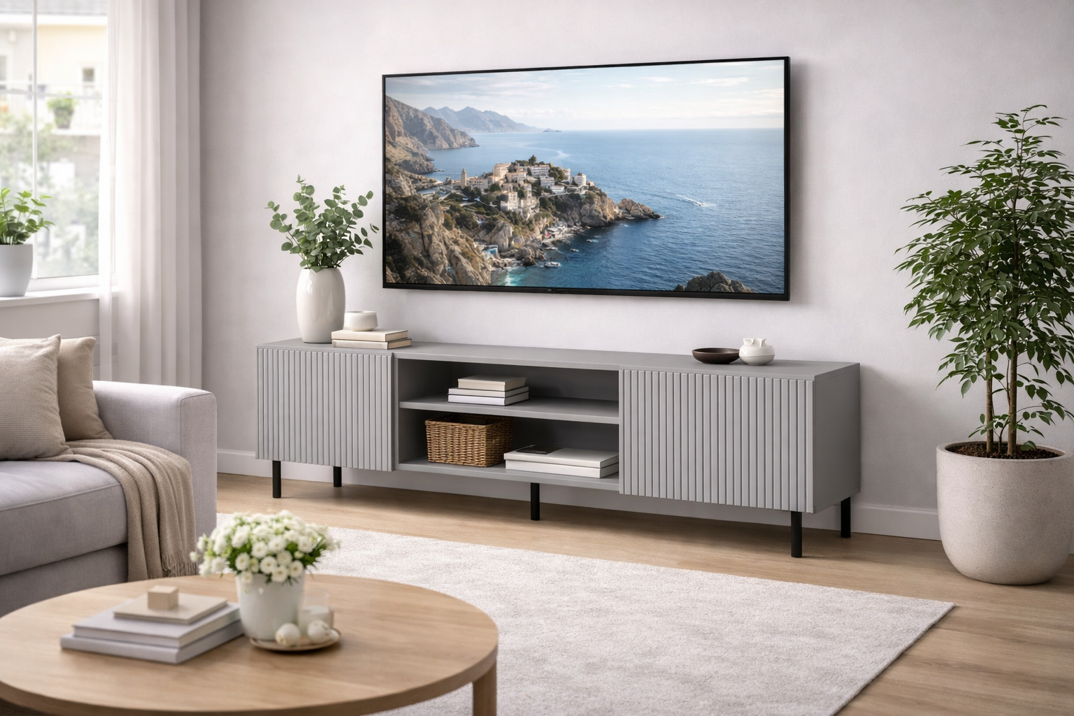 Szafka RTV SCANDI 180 cm - kolor jasny popiel