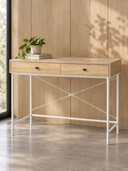 Biurko IGINA 100 cm - dąb naturalny / biały / metal