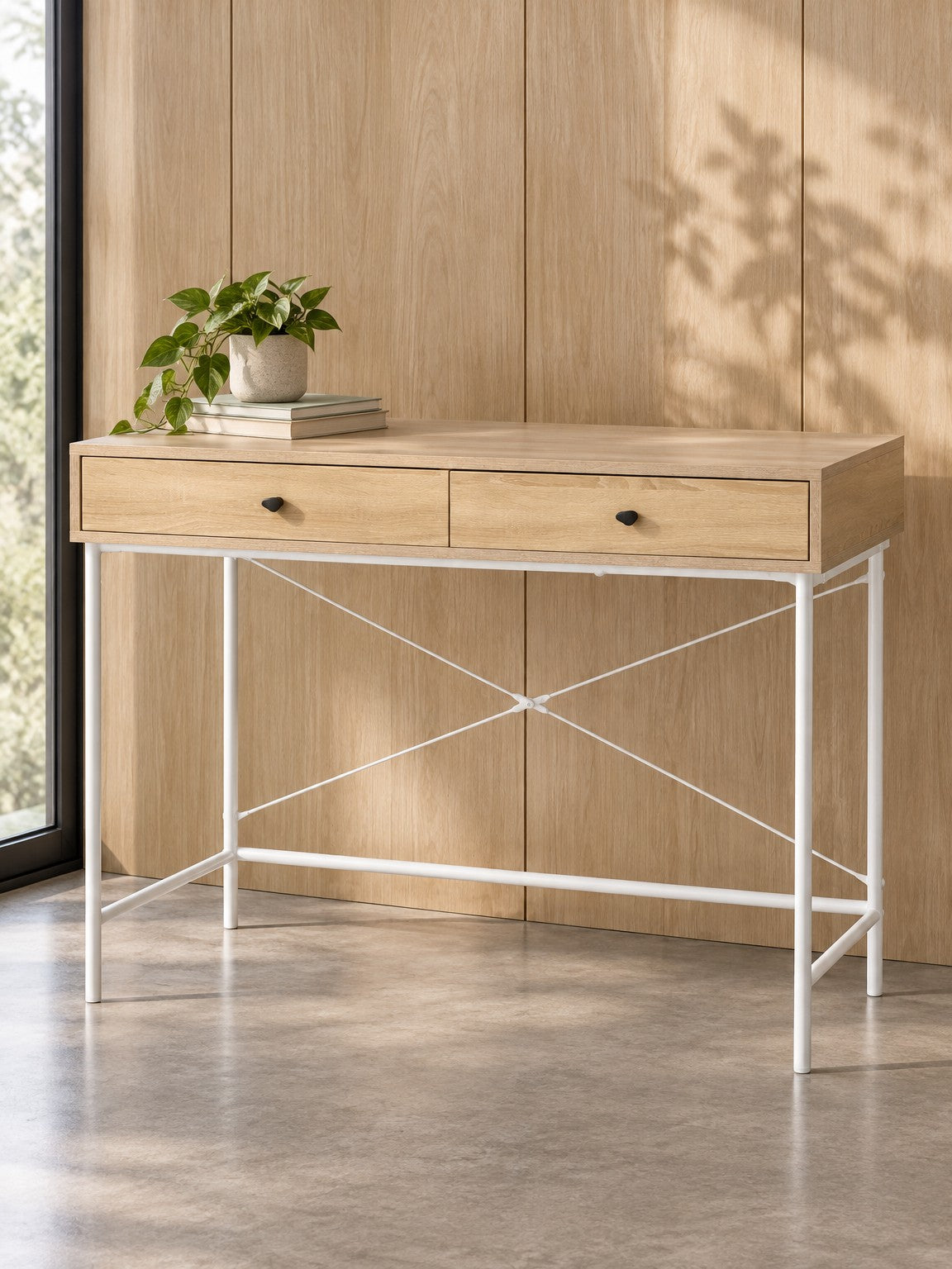 Biurko IGINA 100 cm - dąb naturalny / biały / metal