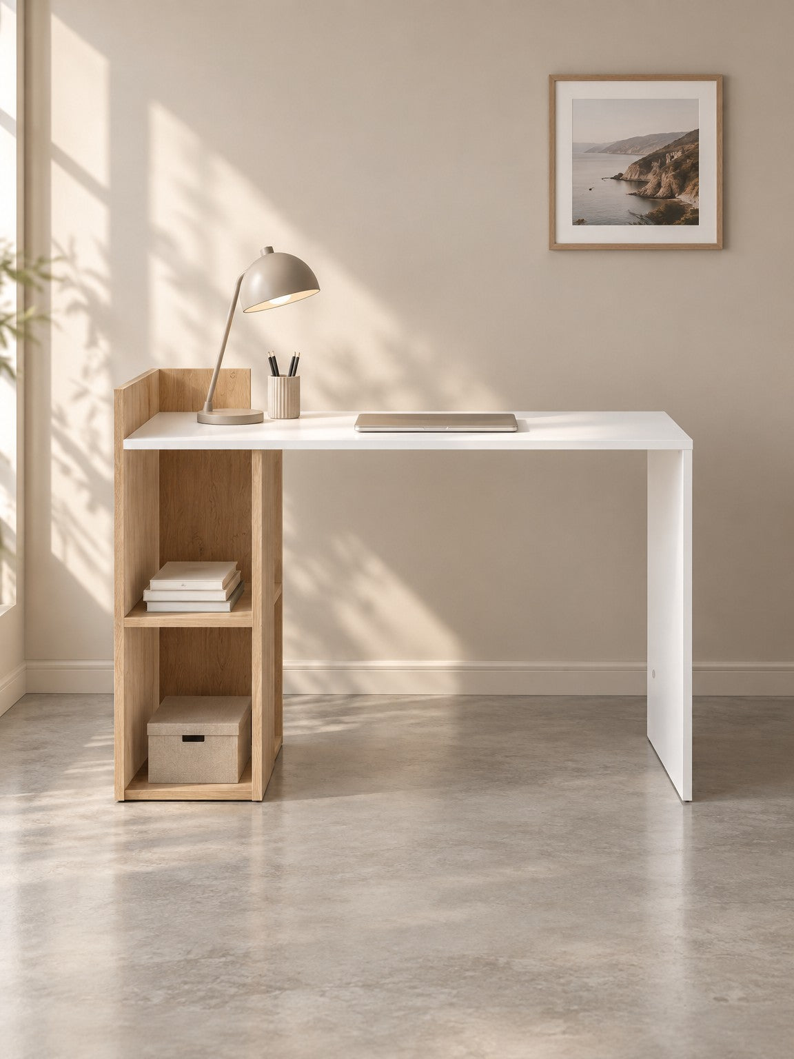 Biurko WENI 122 cm - dąb złoty / biały
