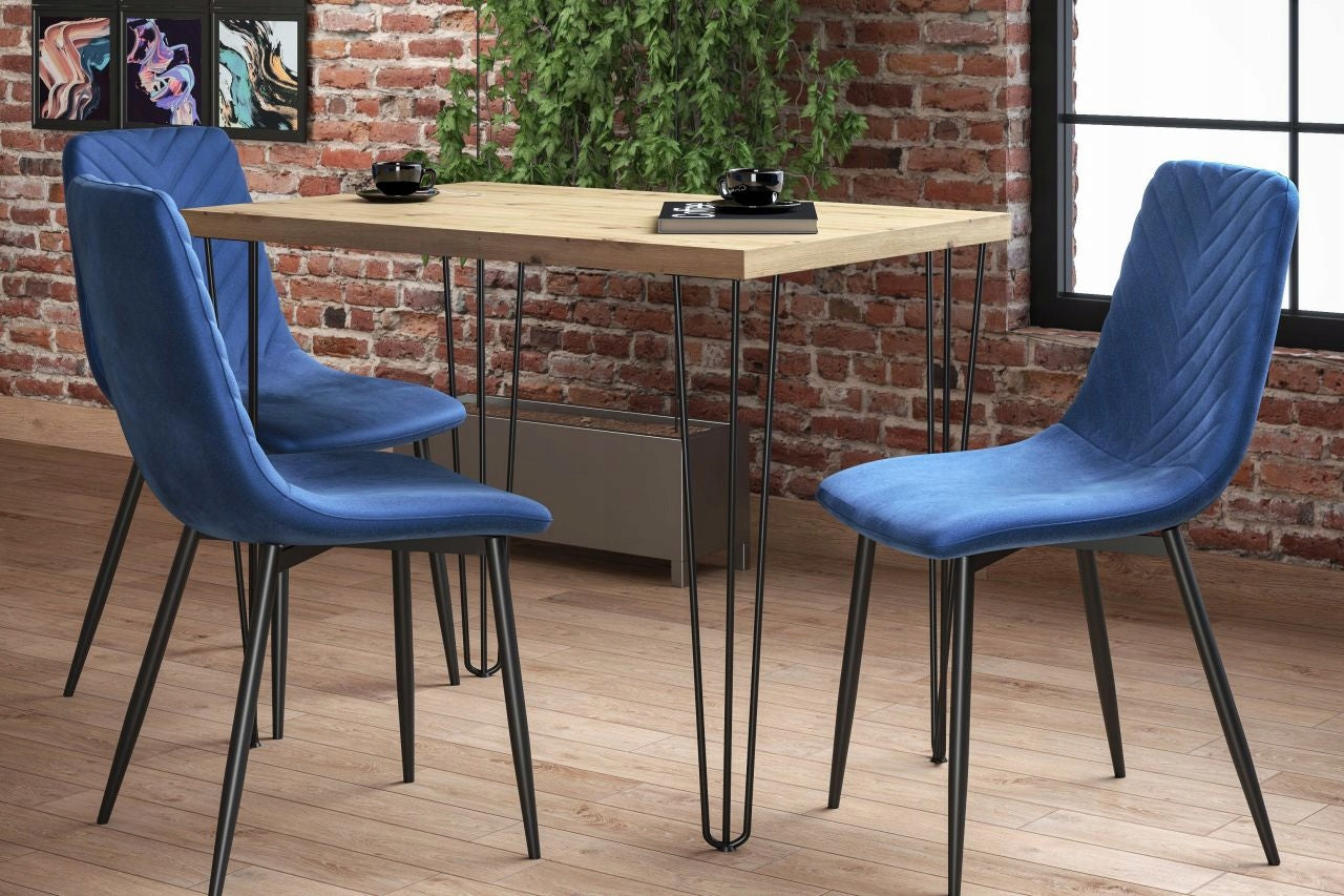 Niebieskie Welurowe Krzesło Tapicerowane FURNITEX do SALONU STYL LOFTOWY