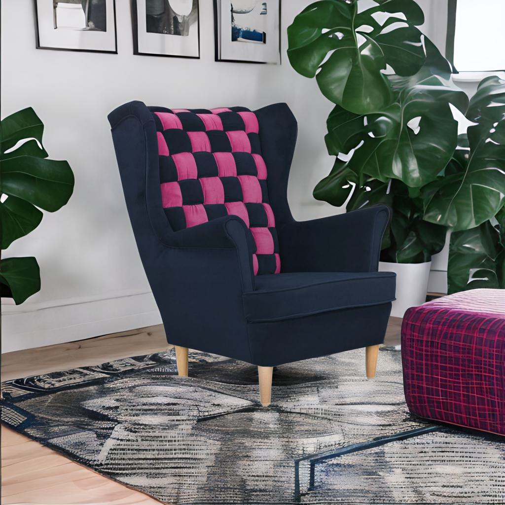 Fotel uszak Carol Duo skandynawski Family Meble granatowo różowy paski by Family Meble