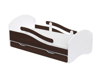 Łóżko dziecięce LEO 140x70 biało-wenge, bezpieczne, z szufladą i materacem