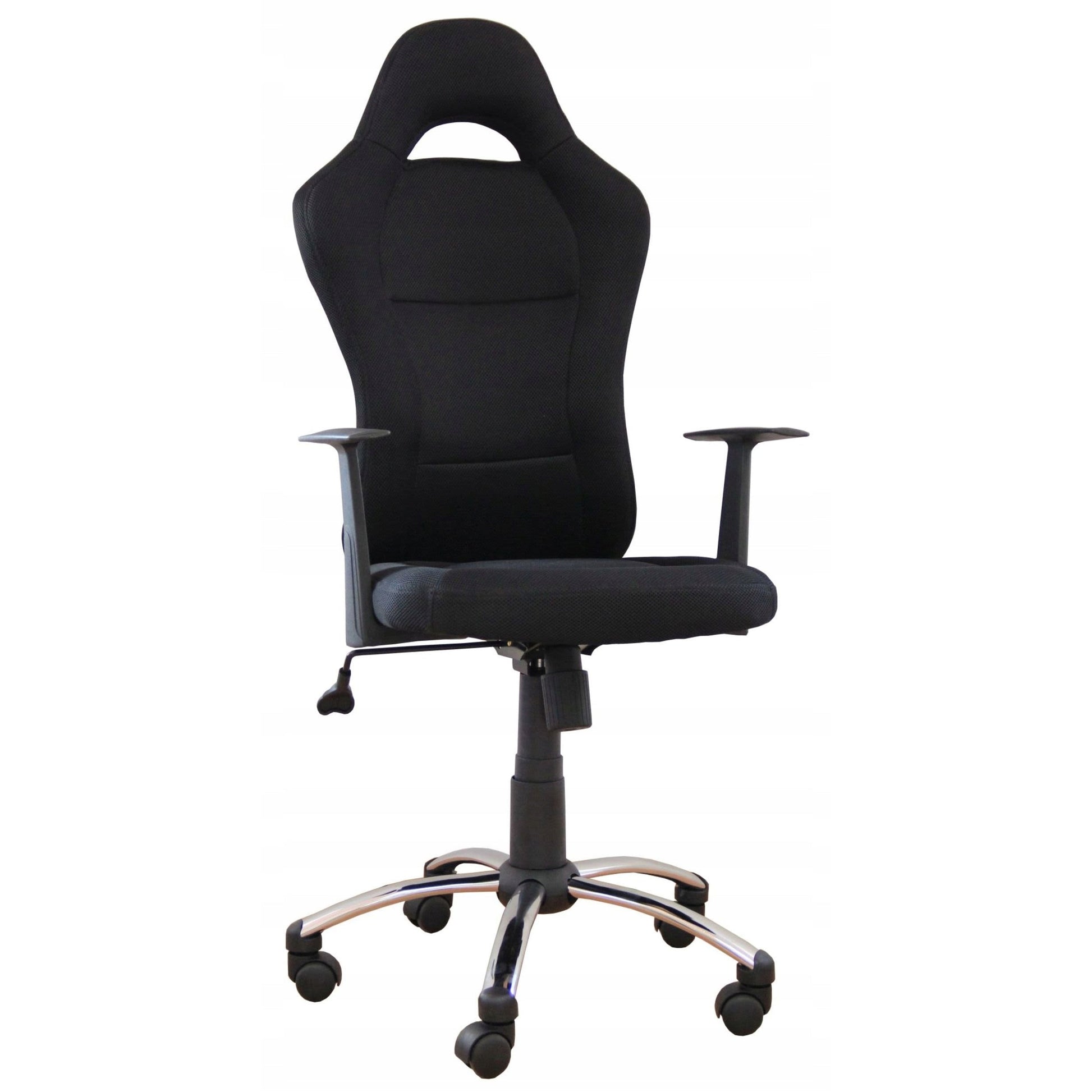 Ergonomiczny czarny fotel obrotowy Furnitex z siatki z wygodnym wycięciem w oparciu na pięcioramiennej podstawie