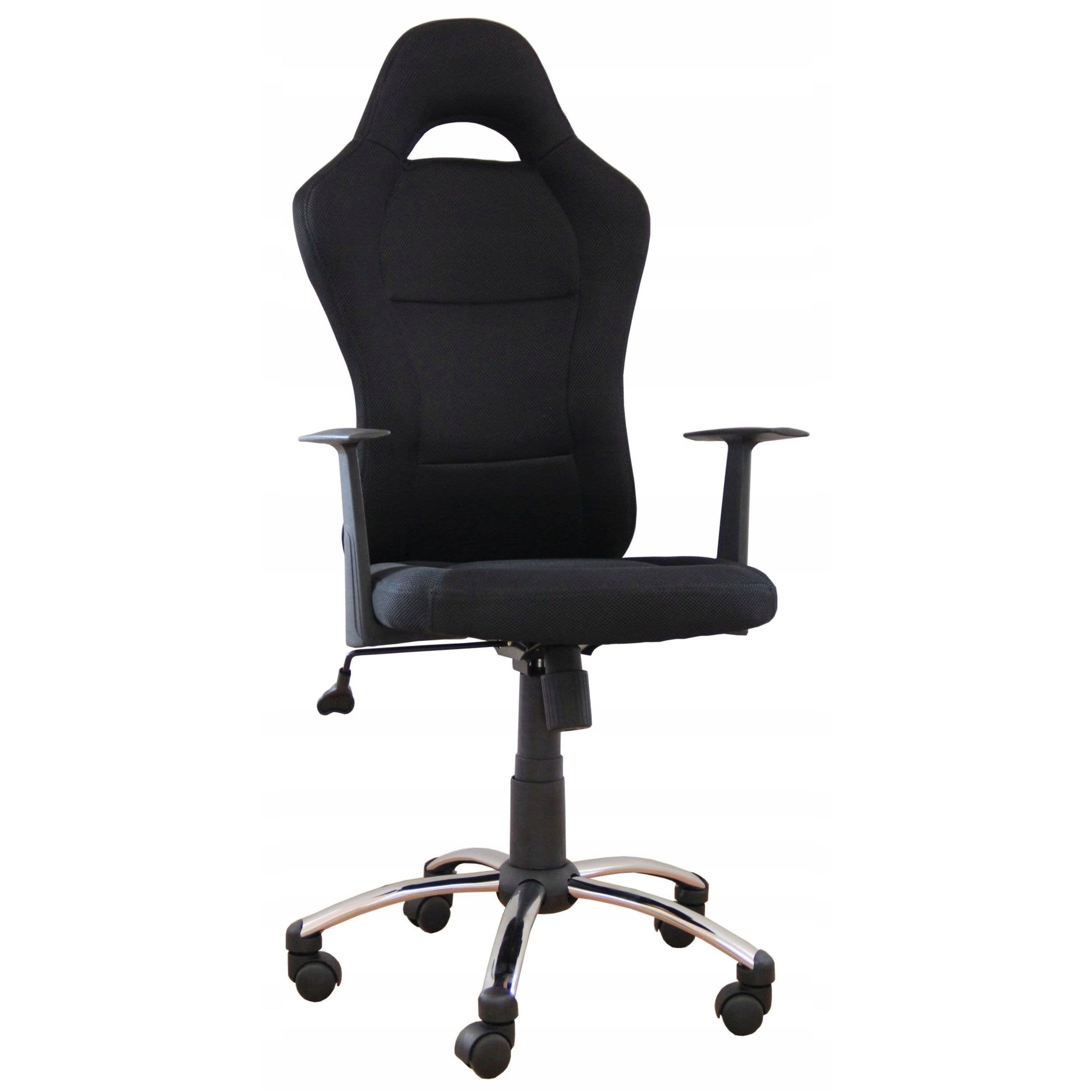 Ergonomiczny czarny fotel obrotowy Furnitex z siatki z wygodnym wycięciem w oparciu na pięcioramiennej podstawie
