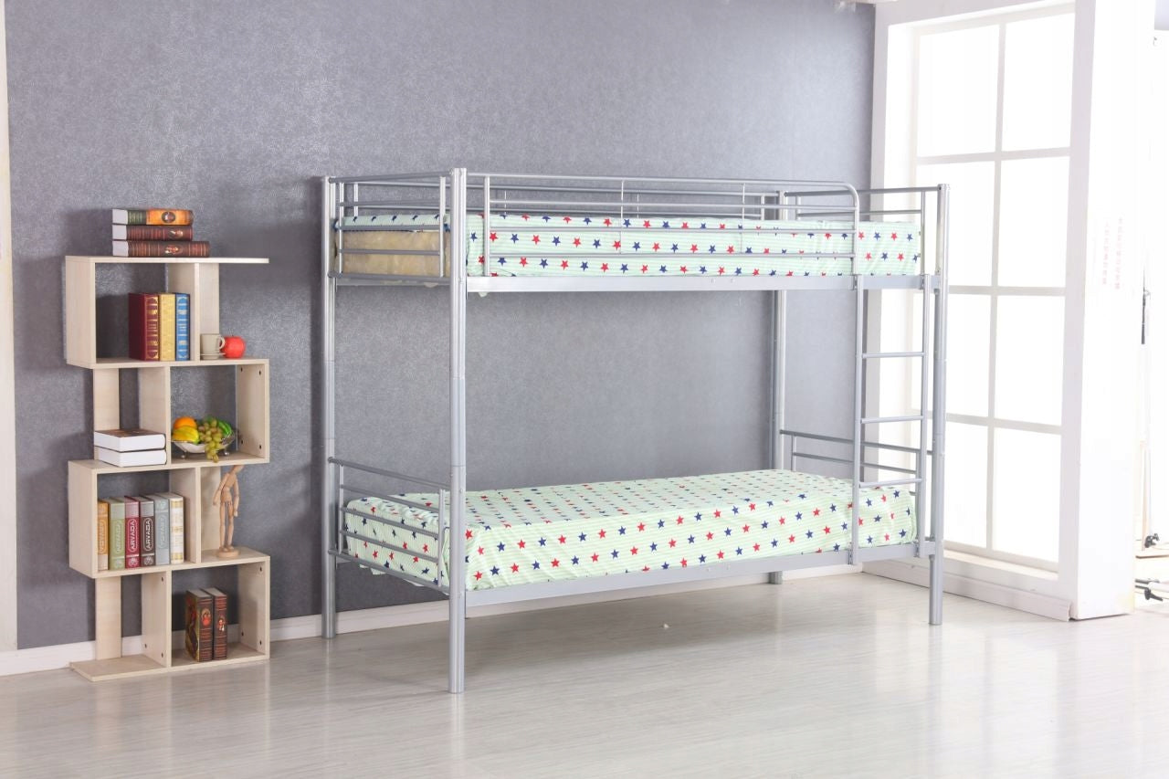 Srebrne Pietrowe ŁOŻKO Metalowe z STELAŻEM 2w1 Rozkładane Furnitex