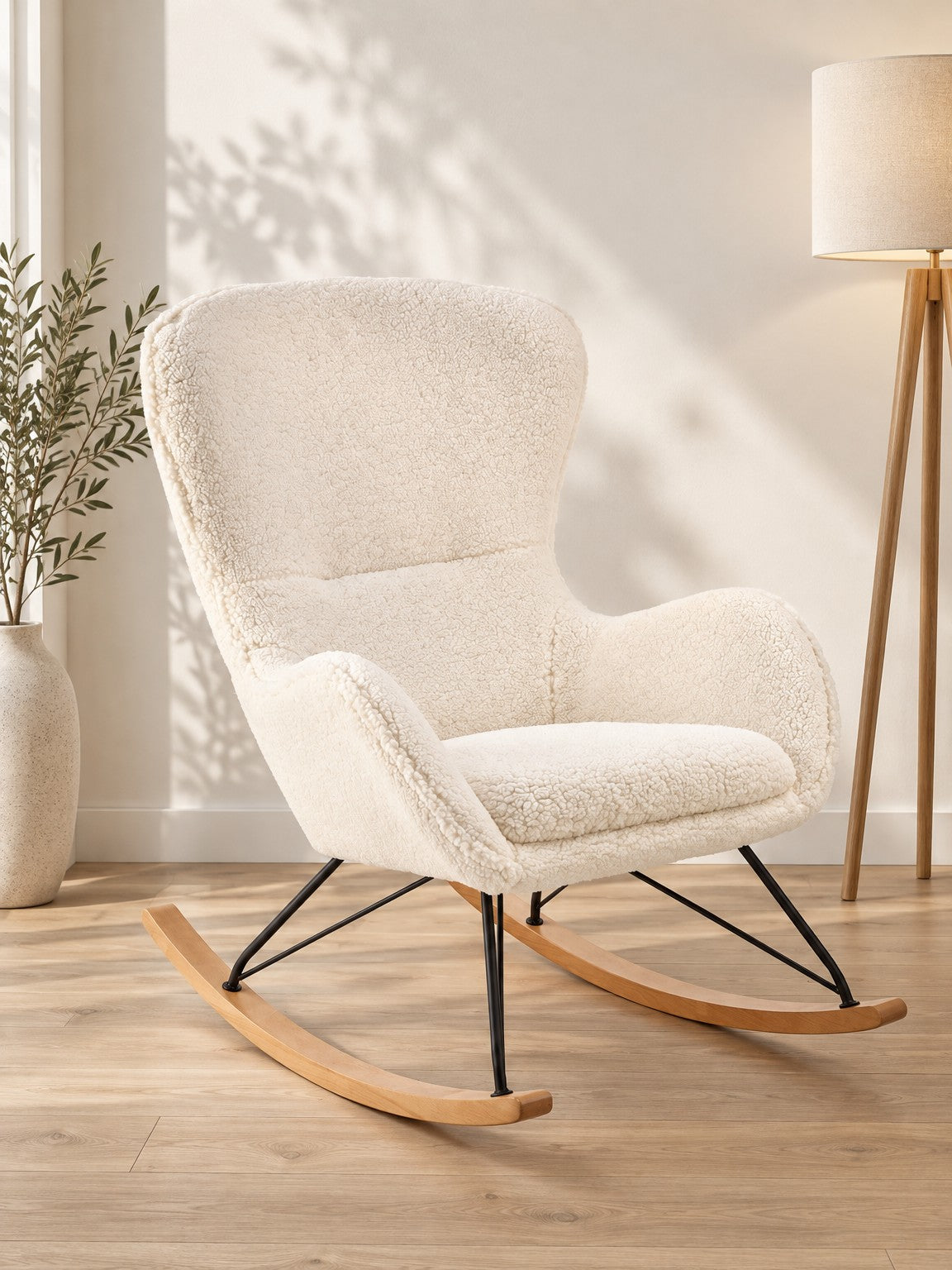 Fotel CHAGE - kremowy / czarny / boucle