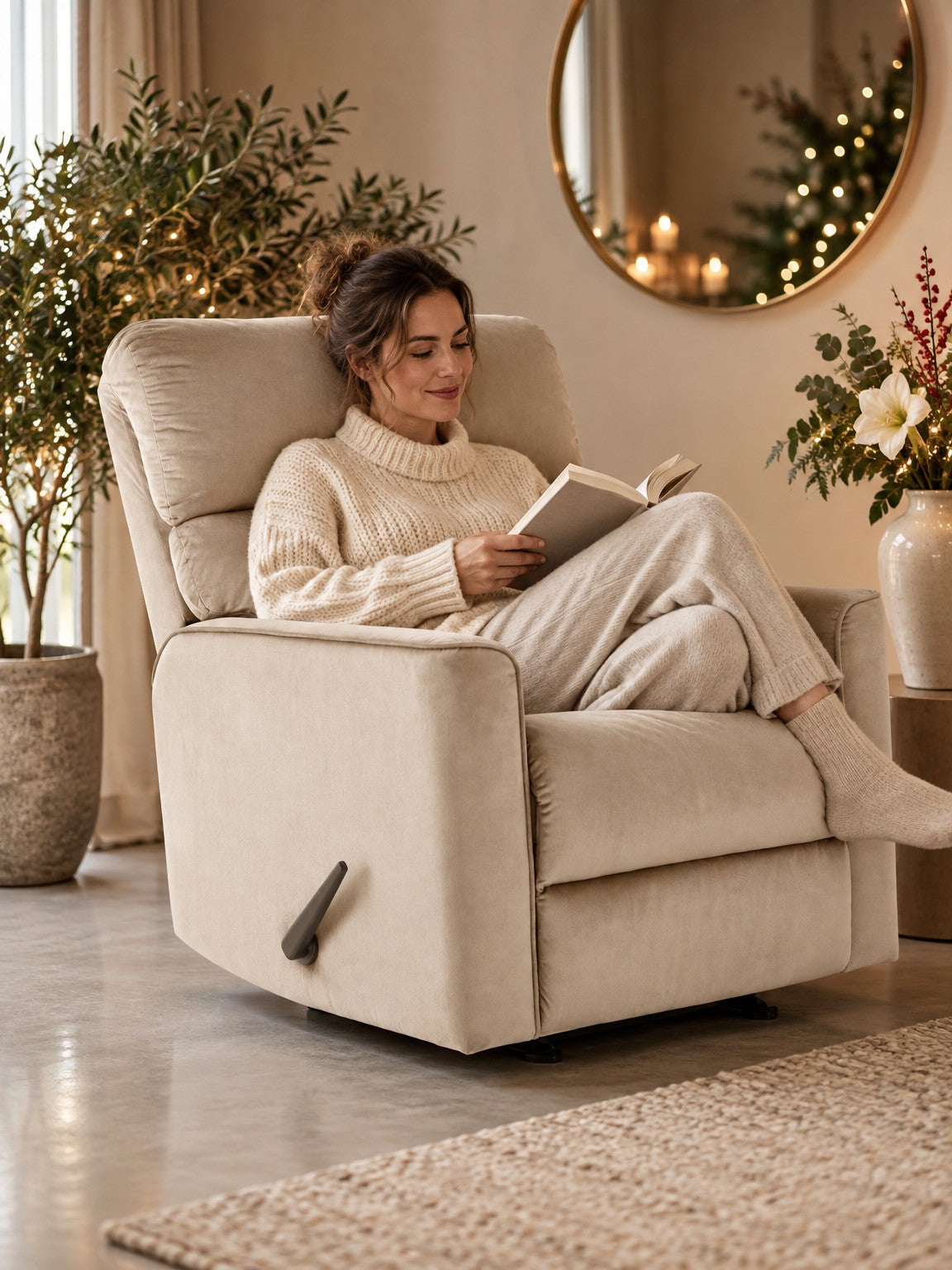 Fotel CHEBA - beżowy / tkanina - aranżacja
