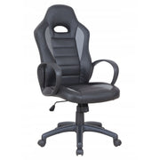 Nowoczesny fotel gamingowy CX-0246M z szarej ekoskóry z wyprofilowanym oparciem i ergonomicznymi podłokietnikami.