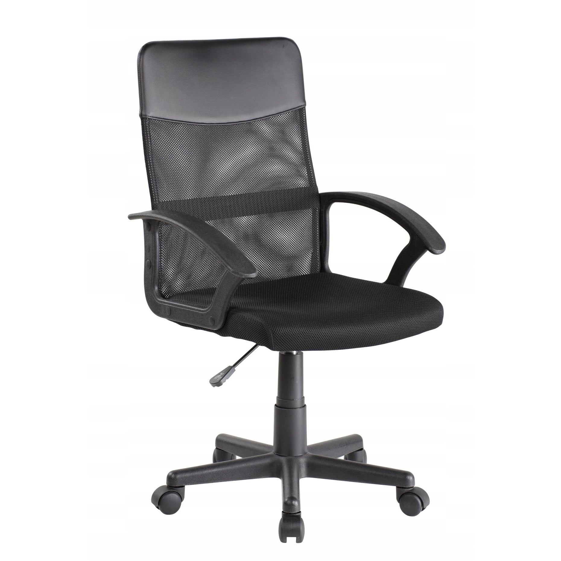 Nowoczesny fotel obrotowy QZY-68 z czarną siatką i ergonomicznym oparciem w minimalistycznym stylu biurowym