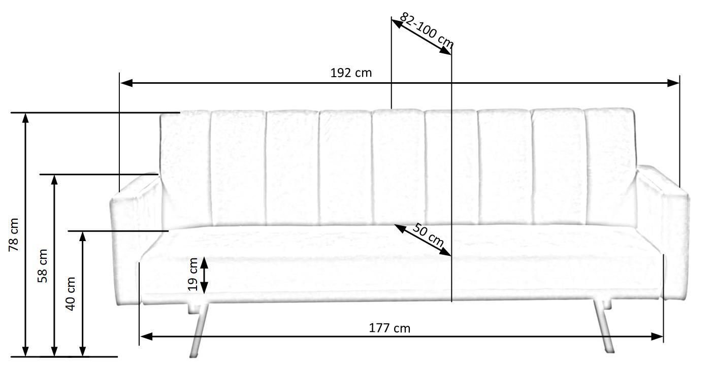 Sofa rozkładana ANDROMEDA - Kolor Popielaty / Welur