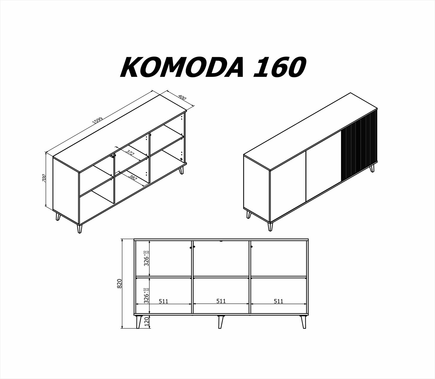Komoda MEROPE 160 cm - Dąb Wotan / Czarny