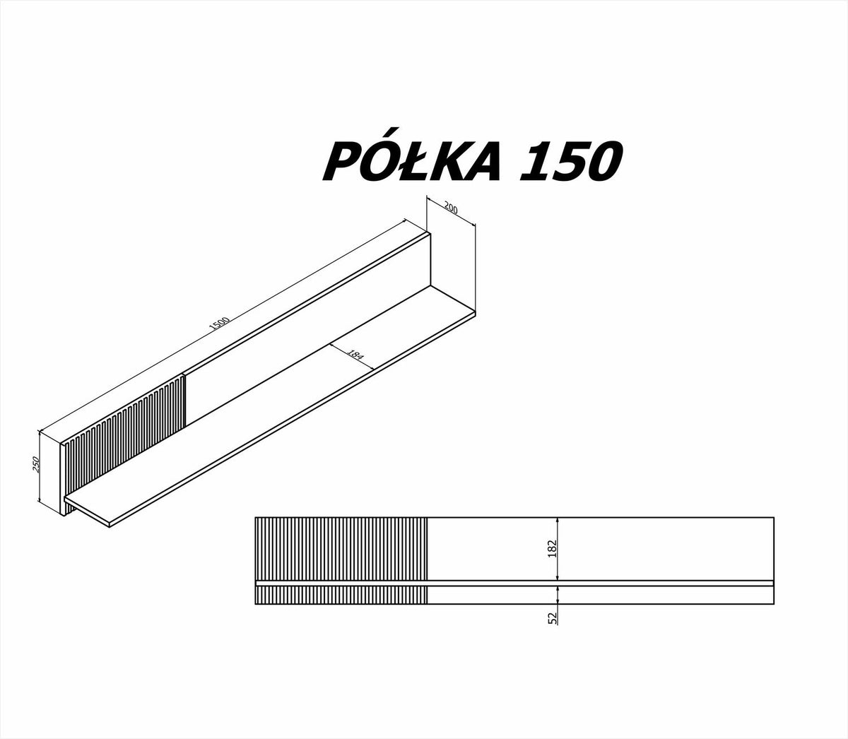 Półka wisząca MEROPE 150 cm - Dąb Wotan / Czarny