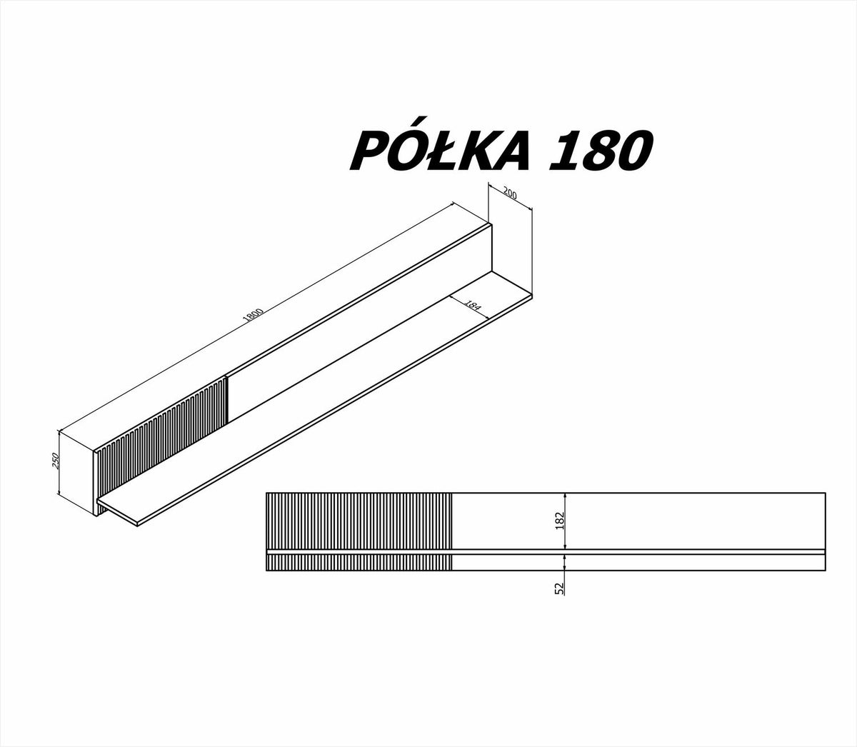 Półka wisząca MEROPE 180 cm - Dąb Wotan / Czarny