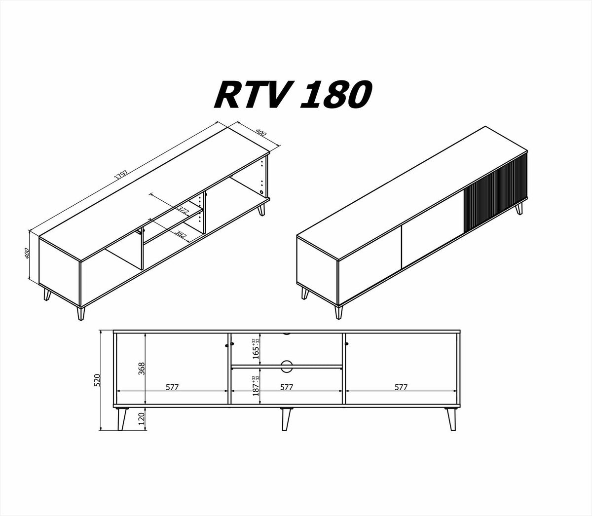 Stolik RTV MEROPE 180 cm - Dąb Wotan / Czarny