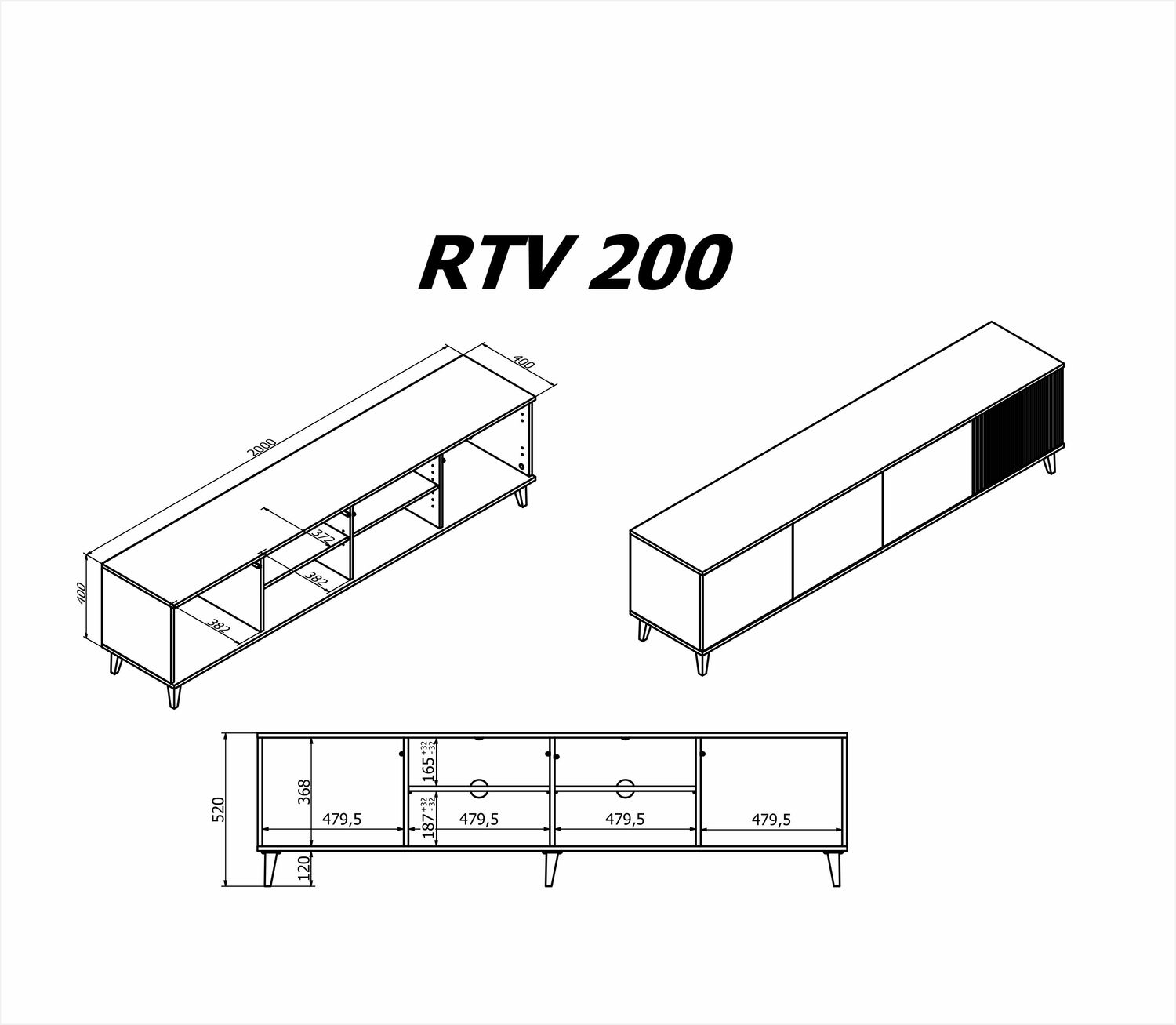 Szafka RTV MEROPE 200 cm - Kaszmir / Orzech
