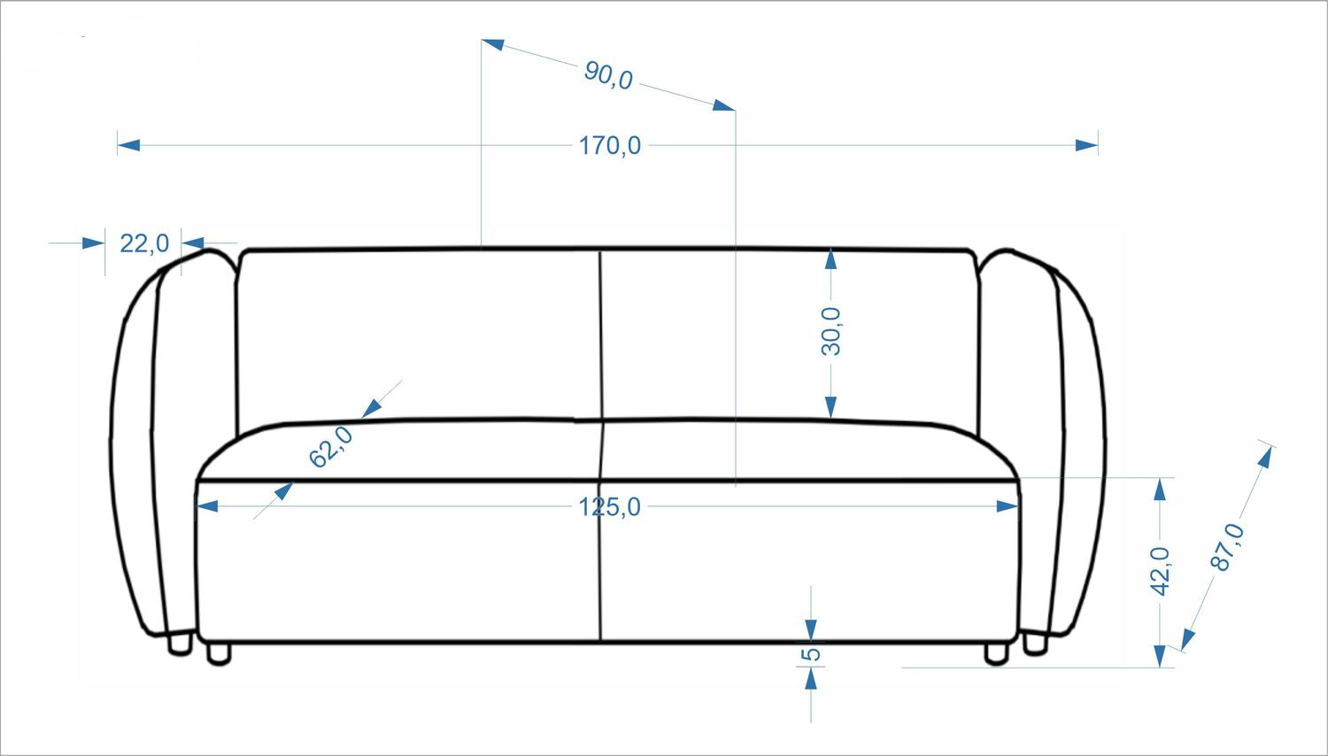 Sofa NEVARIS - Kolor Kremowy / Tkanina