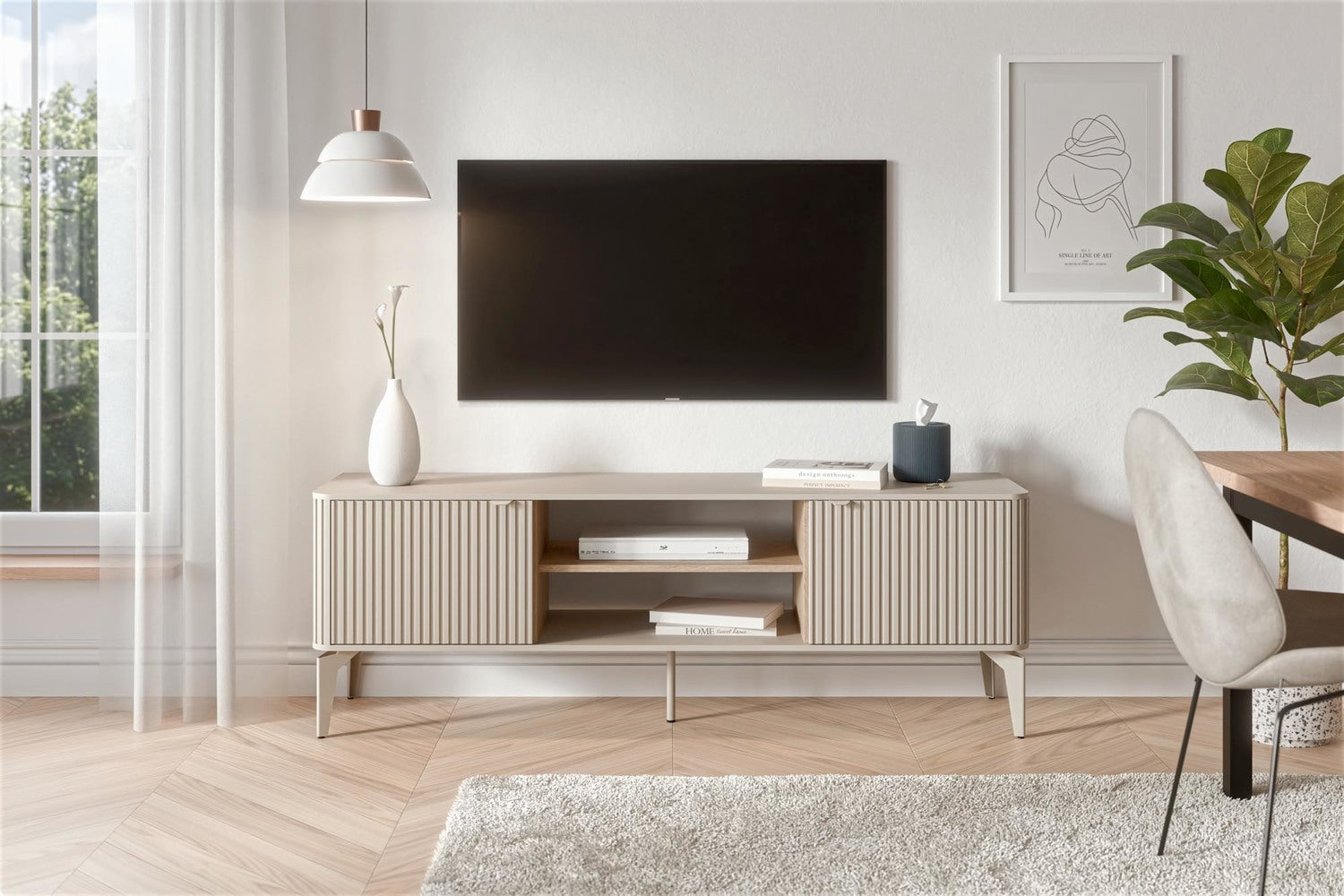 Szafka RTV FEKDA 160 cm - Kaszmir / Dąb Cremona