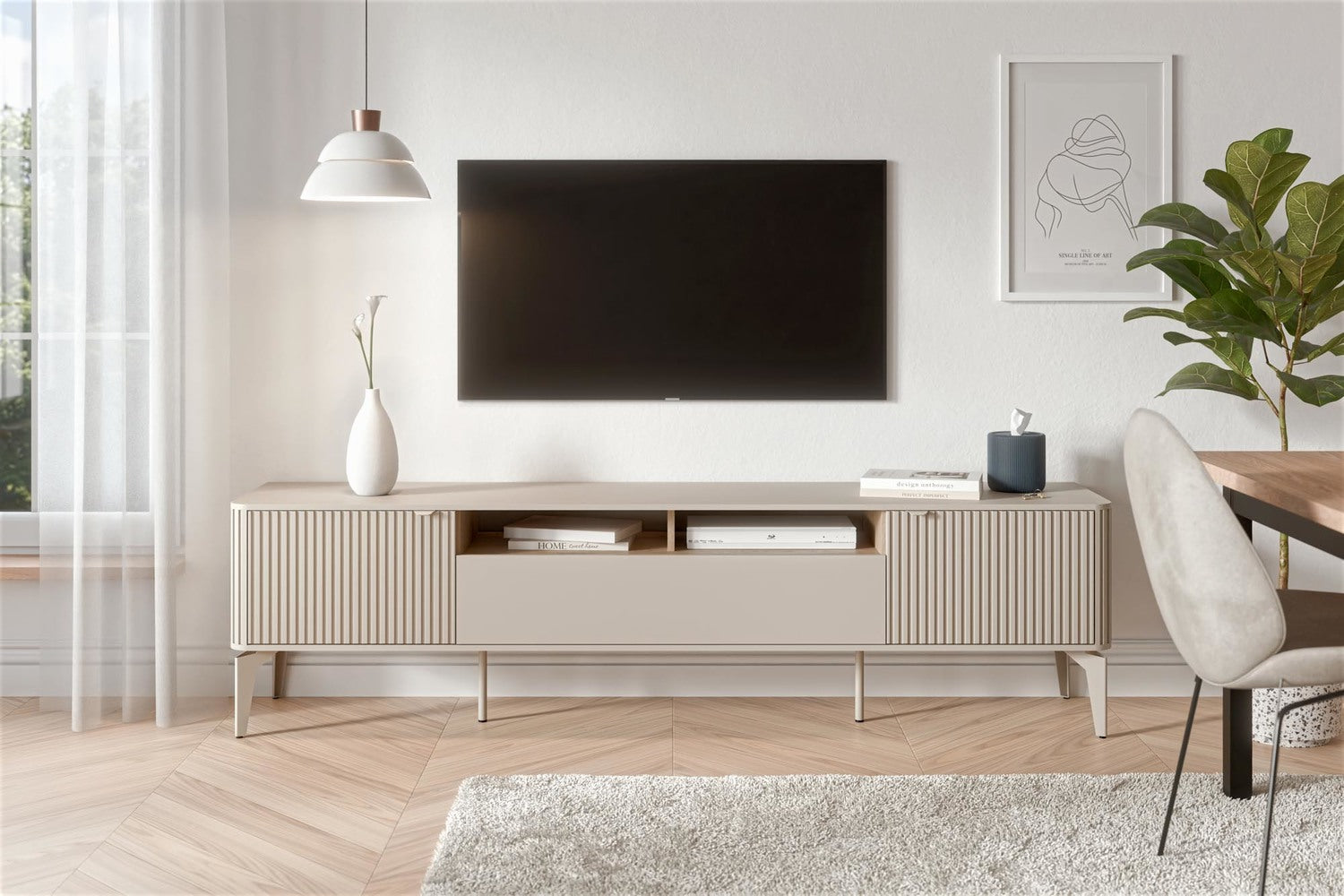 Szafka RTV FEKDA 200 cm - Kaszmir / Dąb Cremona