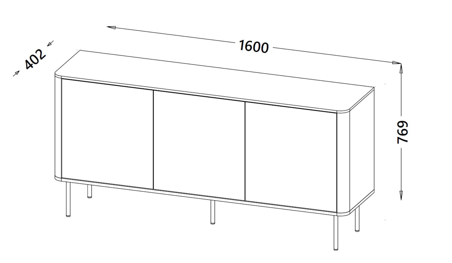 Komoda ALIOT 160 cm - Kolor Orzech / Czarny Marmur
