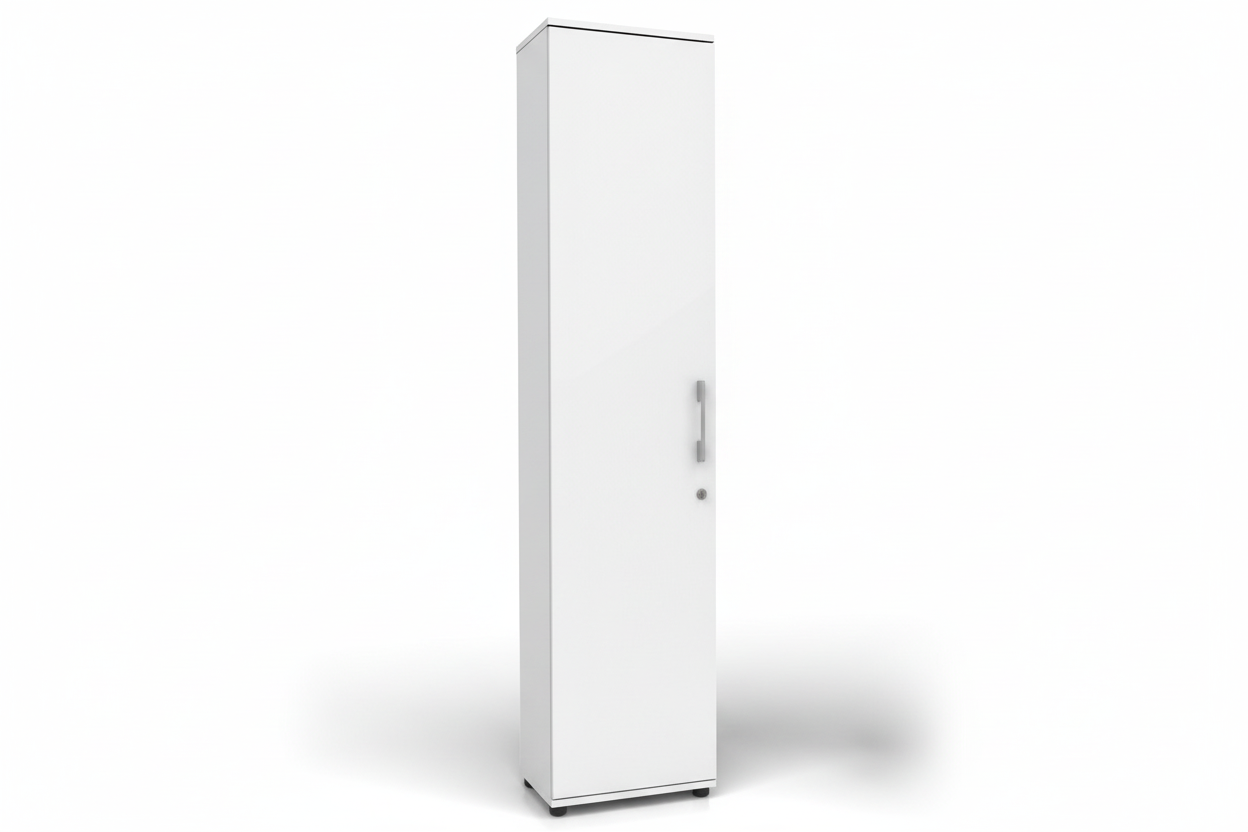 Regał z drzwiami 30 cm Biały, z zamkiem na klucz i 5 półkami