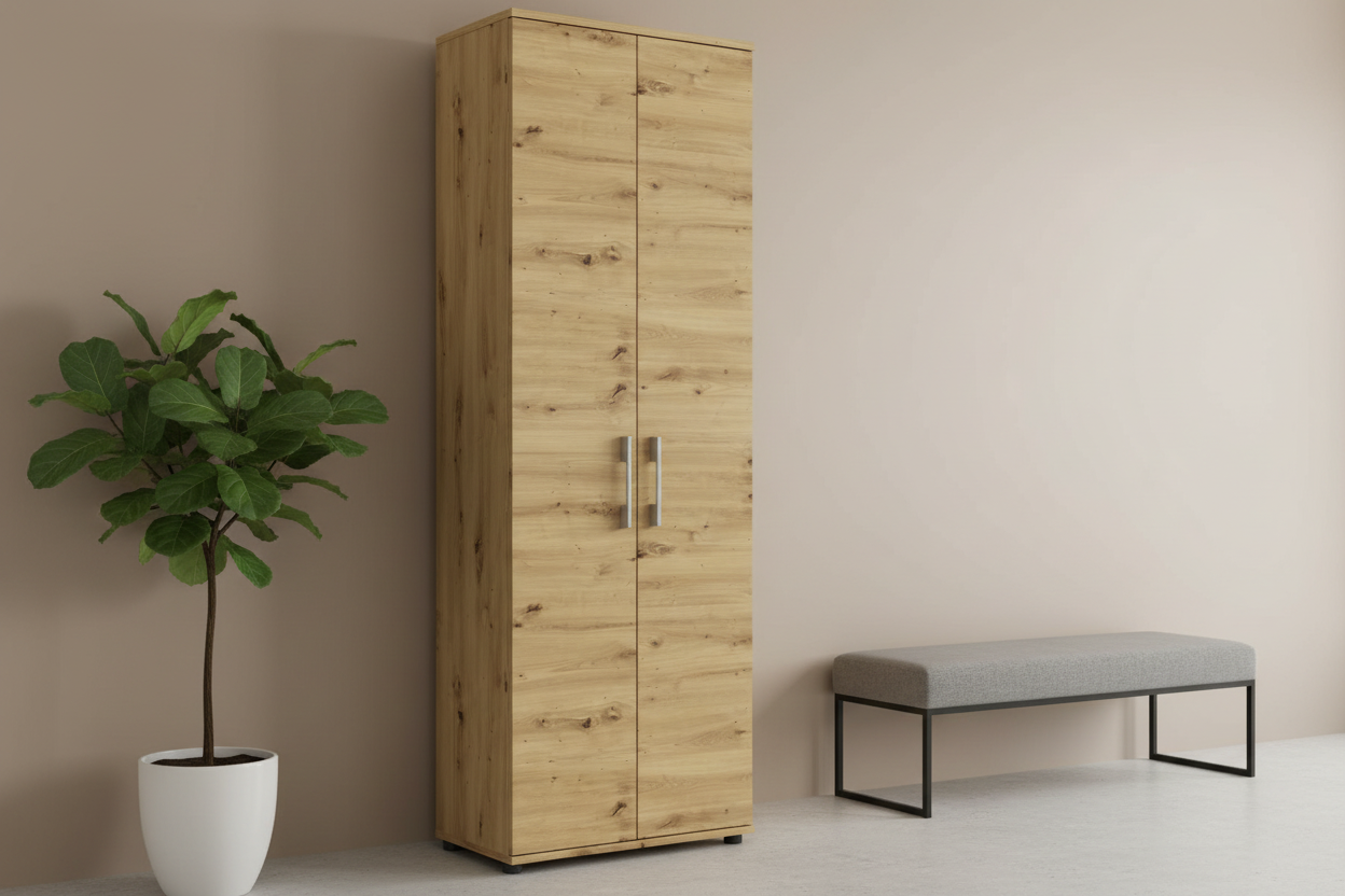 Regał z 5 półkami i drzwiami na segregatory 60 cm Dąb ARTISAN