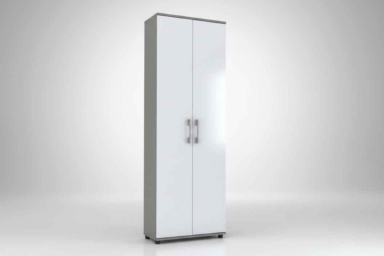 Regał G z drzwiami na segregatory 60 cm szary z białymi frontami