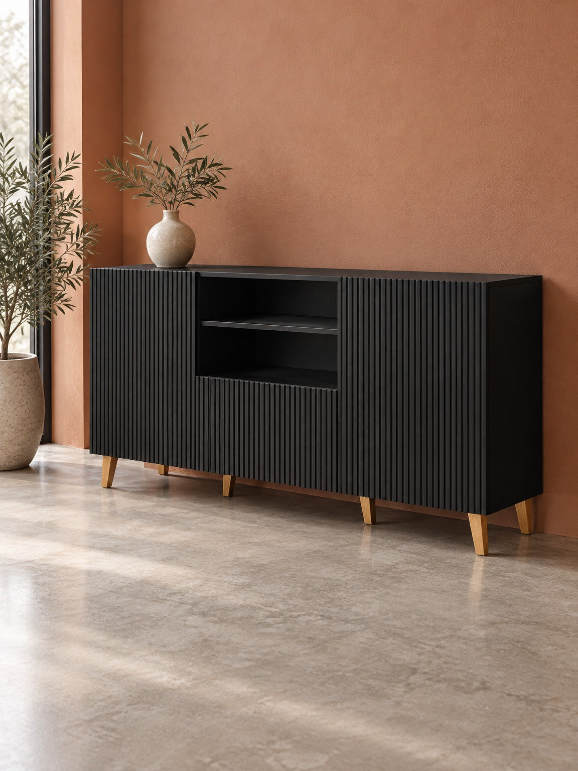 Komoda ATENA 150 cm z szufladami - czarny / tworzywo