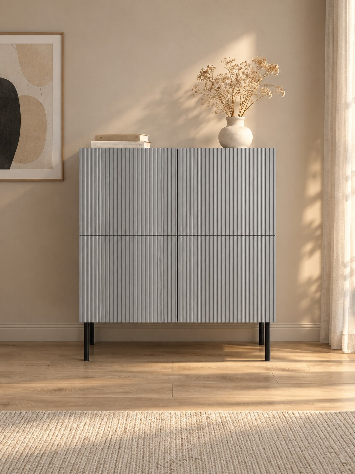 Komoda GELI 100 cm - popielaty / czarny / metal