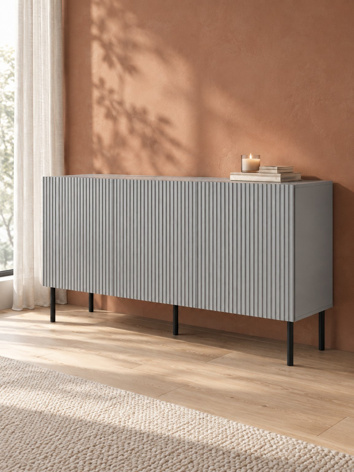 Komoda GELI 150 cm - popielaty / czarny / metal