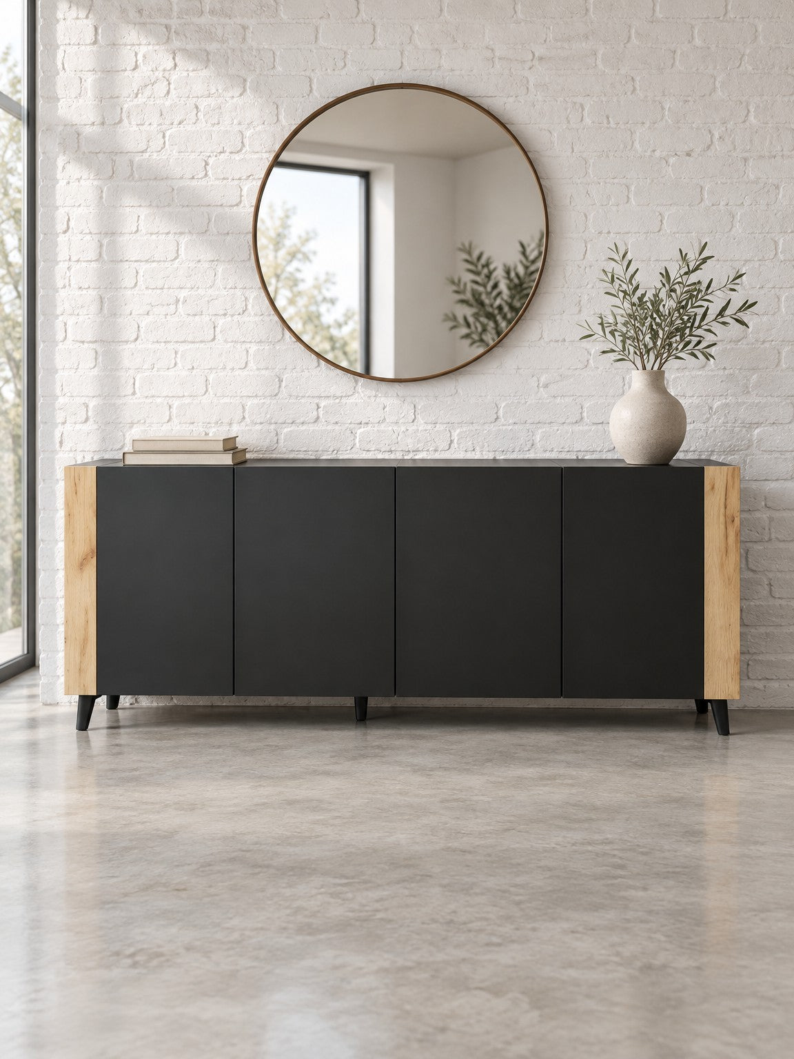 Komoda JOLI 200 cm - czarny / dąb craft / tworzywo