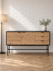 Komoda MIRIA 160 cm KM-1 - dąb artisan / czarny / metal