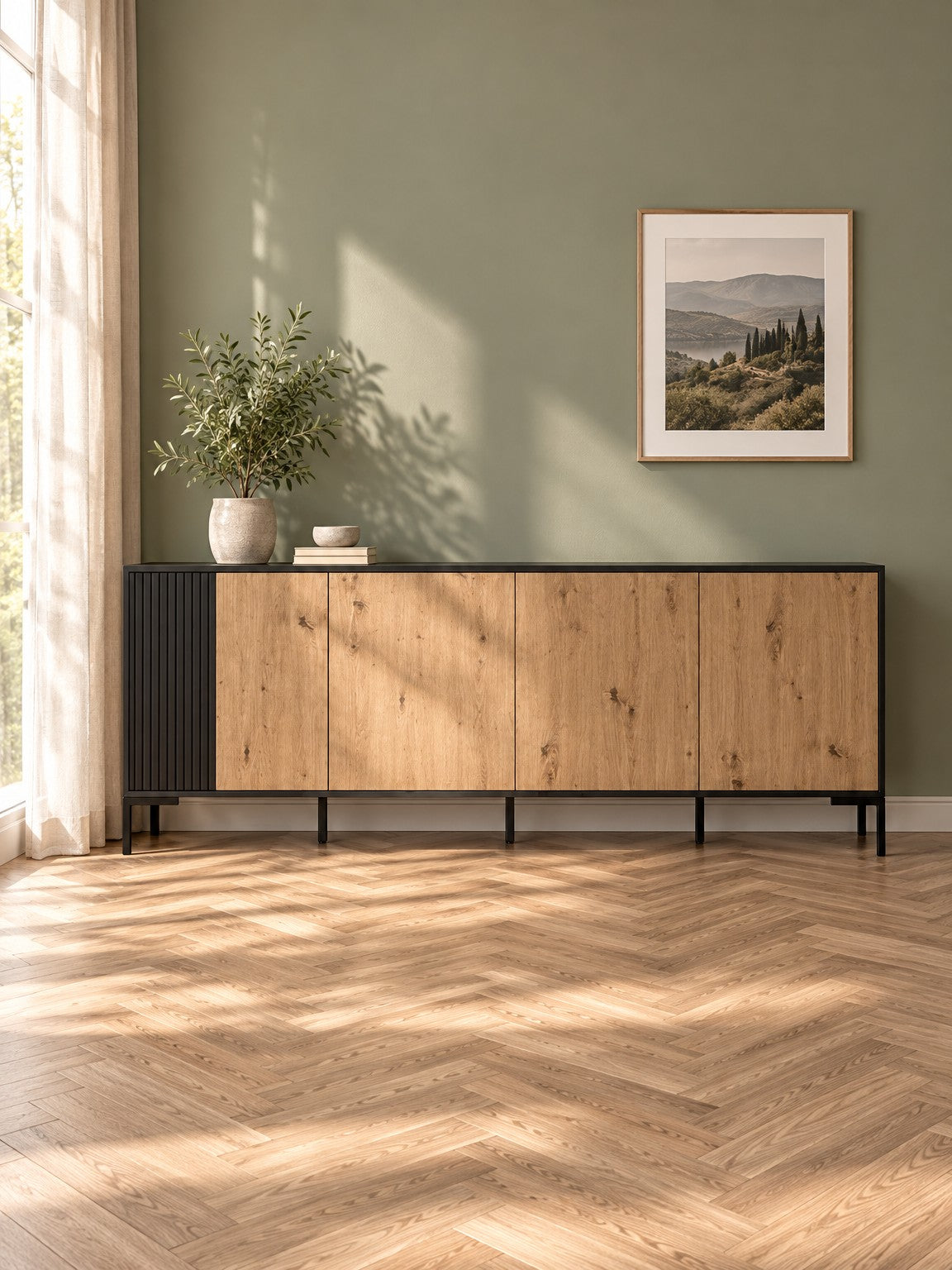 Komoda NETI 200 cm - czarny / brązowy