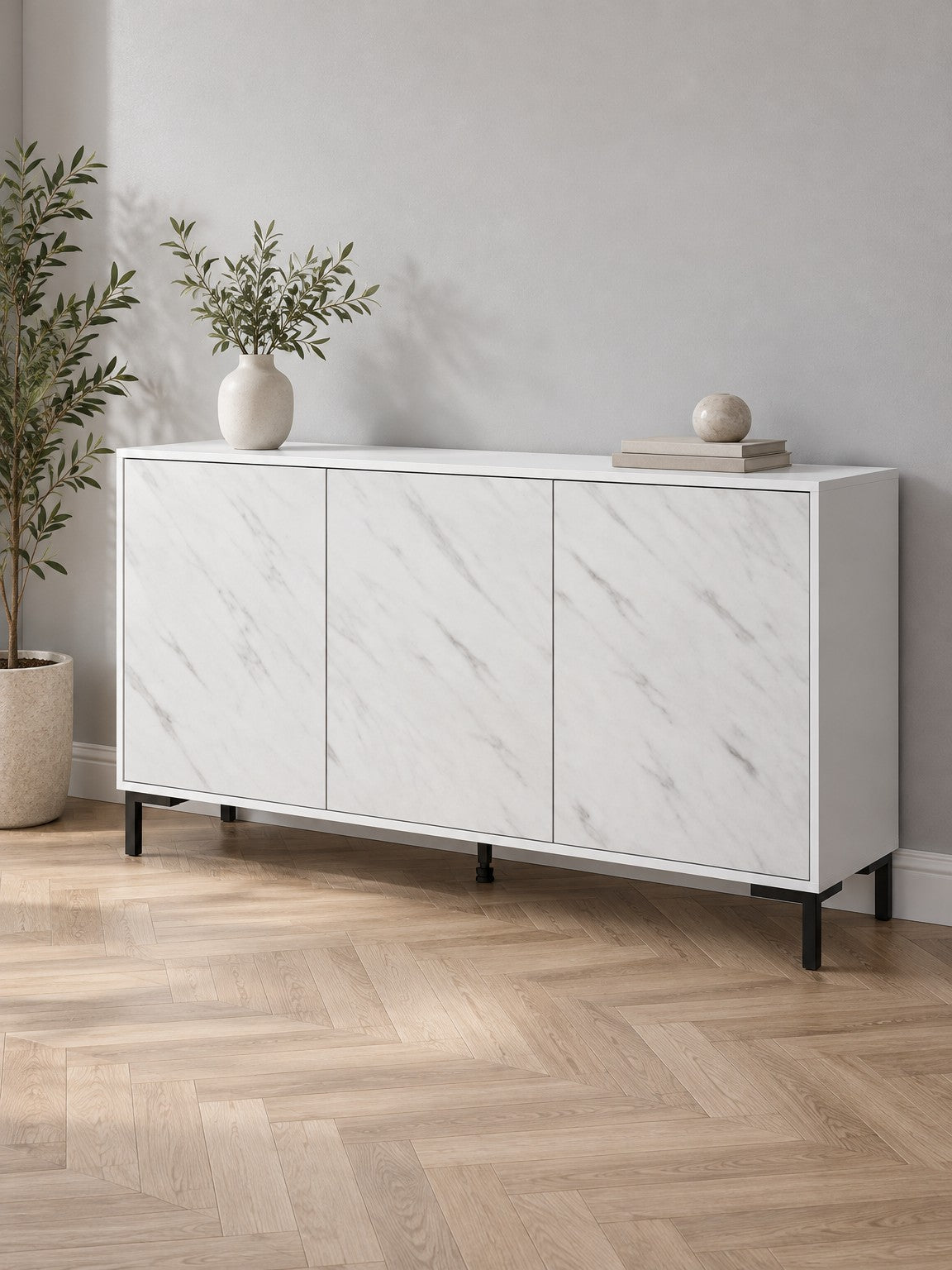 Komoda POMI 150 cm - biały / marmur