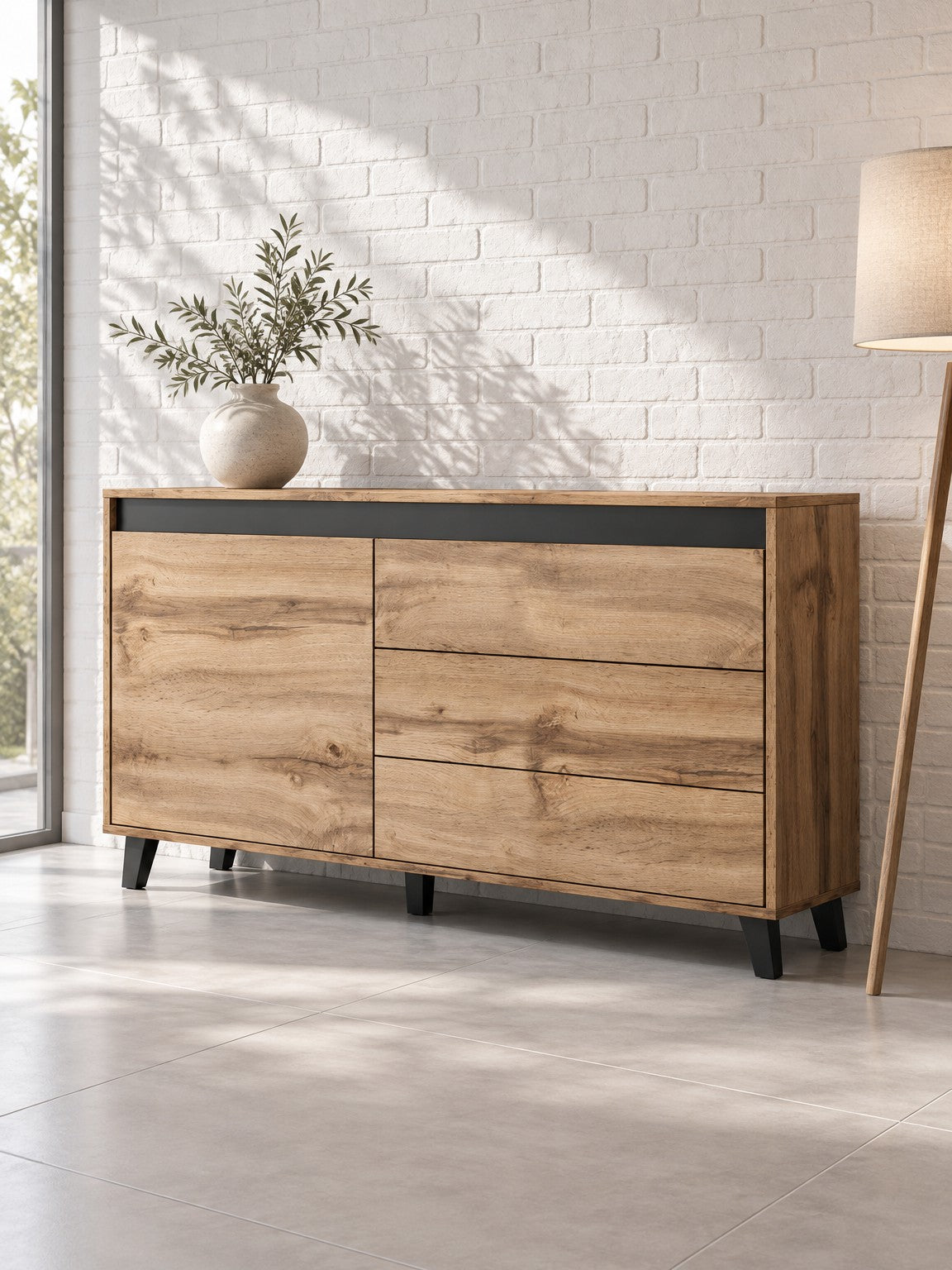 Komoda SEDA 138 cm - dąb wotan / antracyt