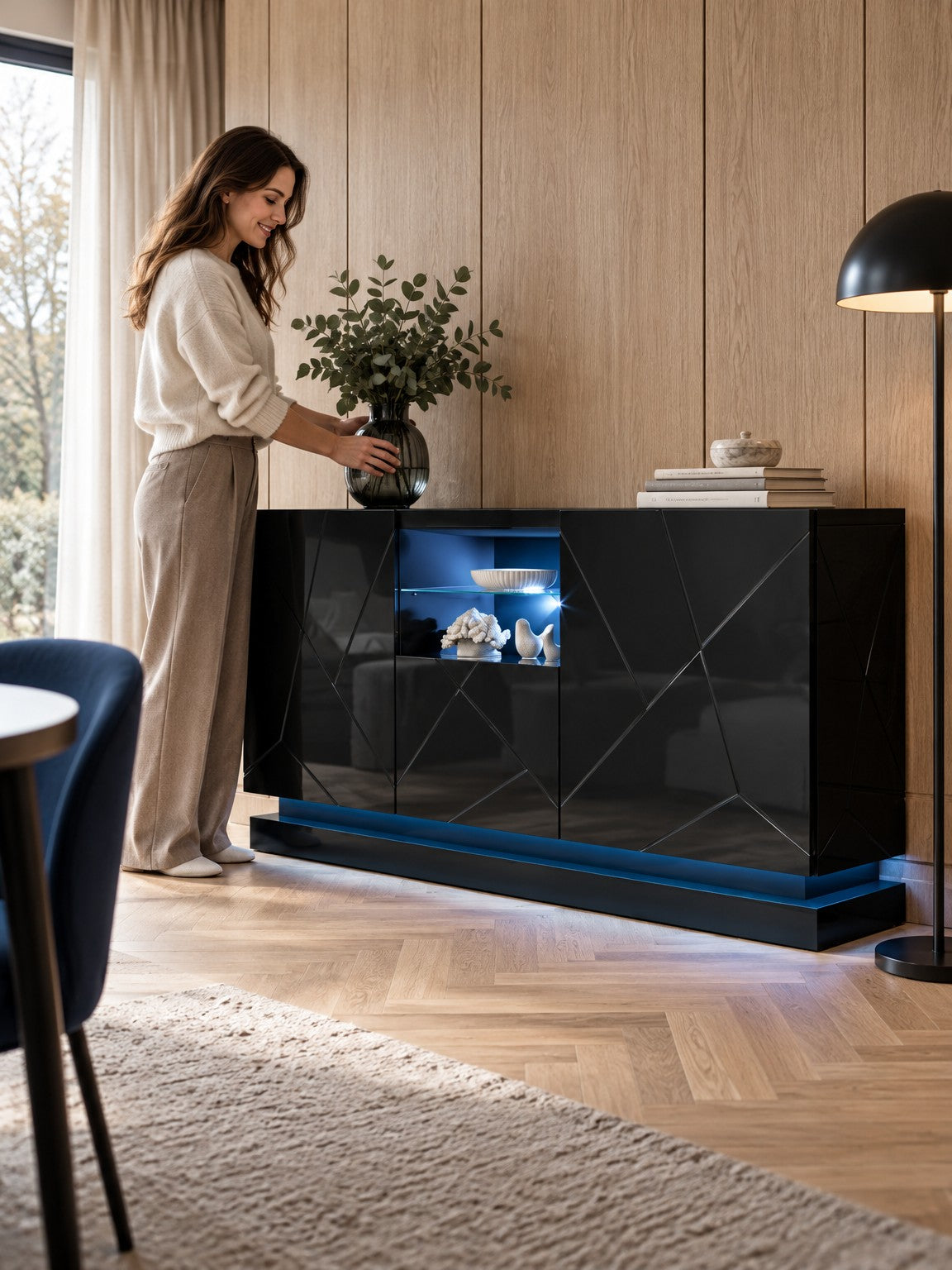 Komoda ZORA 150 cm - czarny - aranżacja