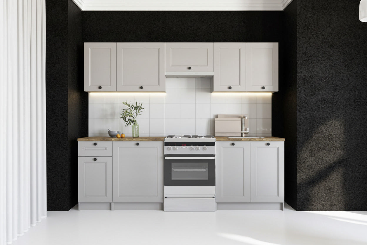 Kuchnia MERYL kompletny zestaw 240 cm - kolor jasny szary