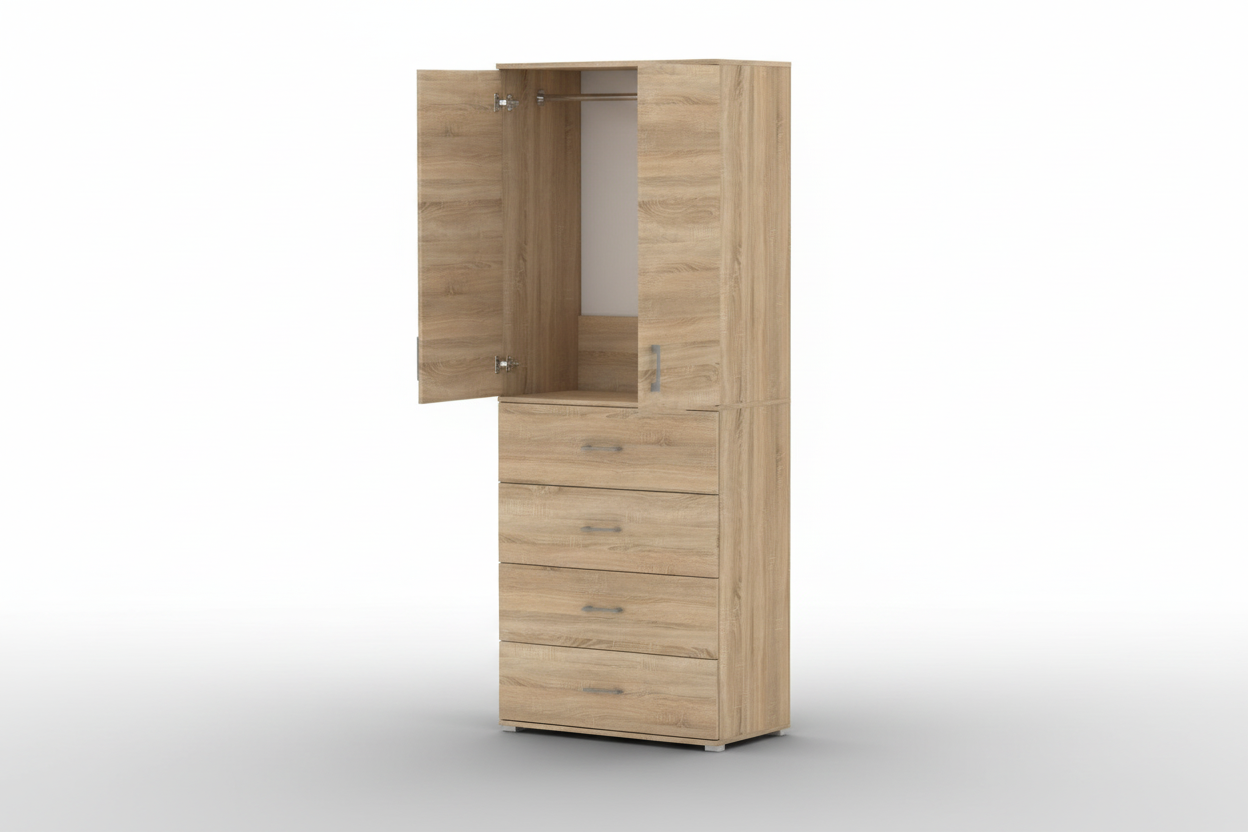 Szafa Pola 215 cm z drążkiem i 4 szufladami 60 cm Sonoma