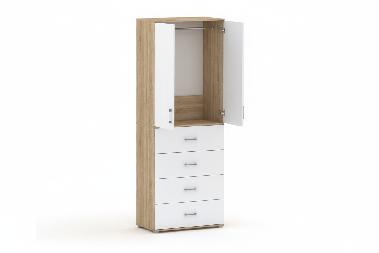 Szafa Pola 215 z drążkiem, 4 szuflady, różne szerokości Sonoma/Biała