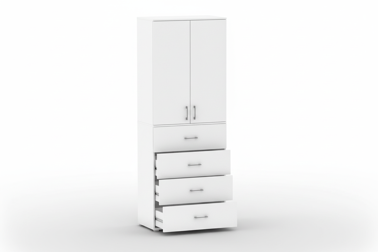 Nowoczesna Szafa Regał POLA z 4 szufladami i 2 drzwiami biała