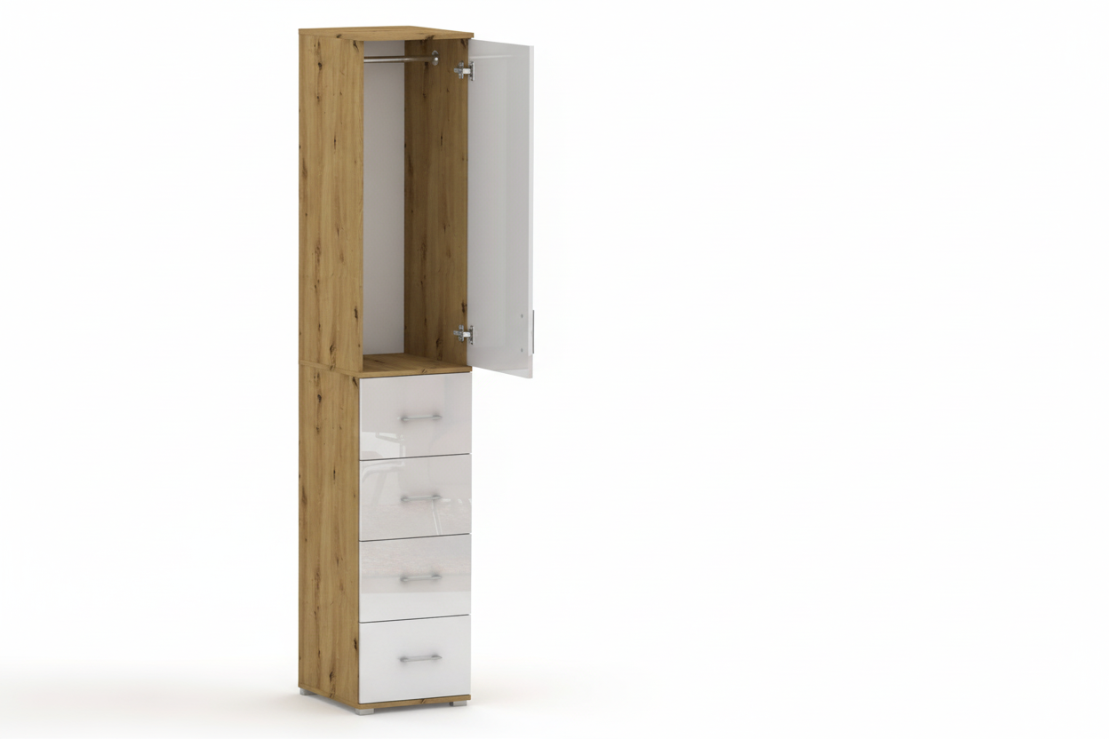 Szafa Pola 215 cm z drążkiem i 4 szufladami Dąb Artisan z połyskiem 40-50 cm