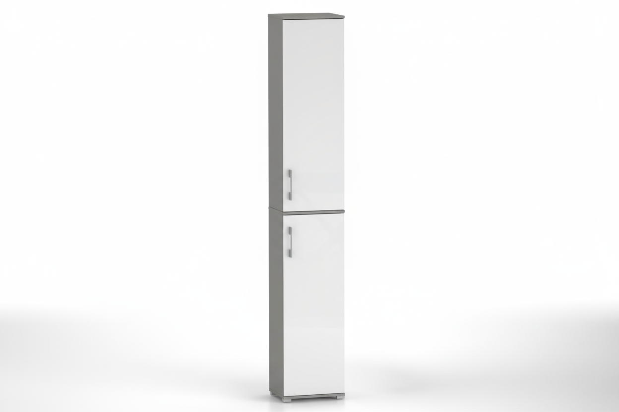 Szafa Pola 215 cm, 40 cm, dwie drzwi, Szary Arktyczny z białymi frontami