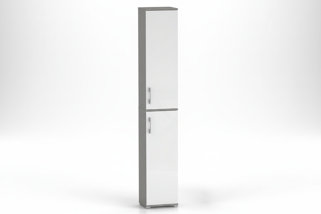 Regał Pola 215 cm z dwoma drzwiami 30 cm Szary Arktyczny Biały