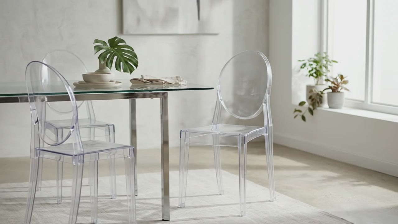 Załaduj wideo: Krzesło Crystaline Bursztynowe Przezroczyste - Wytrzymałe i Nowoczesne