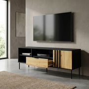 Szafka RTV LUMINA 160 cm - Czarny Onyx / Dąb Artisan