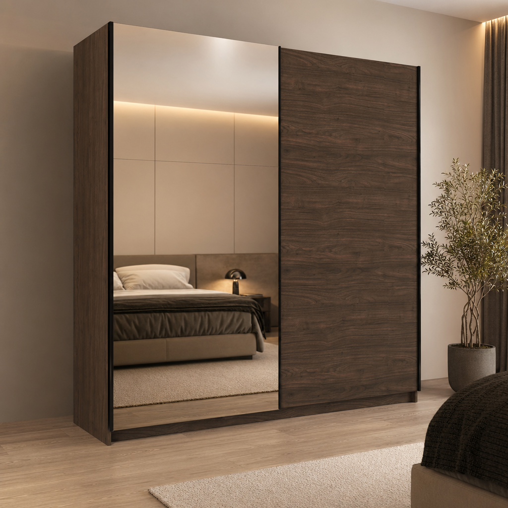 Szafa przesuwna dwudrzwiowa z lustrem 150 cm MENSA - Orzech Villa