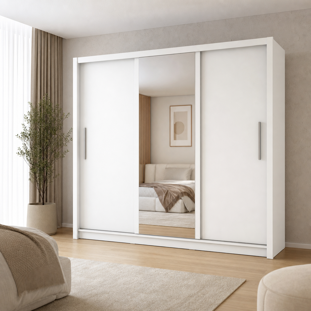 Szafa trzydrzwiowa LYNX 250 cm z lustrem - Kolor Biały