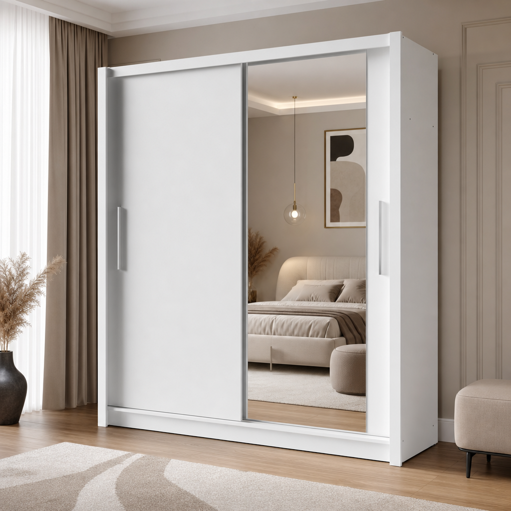 Szafa dwudrzwiowa LYNX 154 cm z lustrem - Kolor Biały