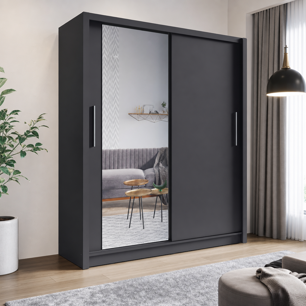 Szafa dwudrzwiowa LYNX 204 cm z lustrem - Szary Grafit