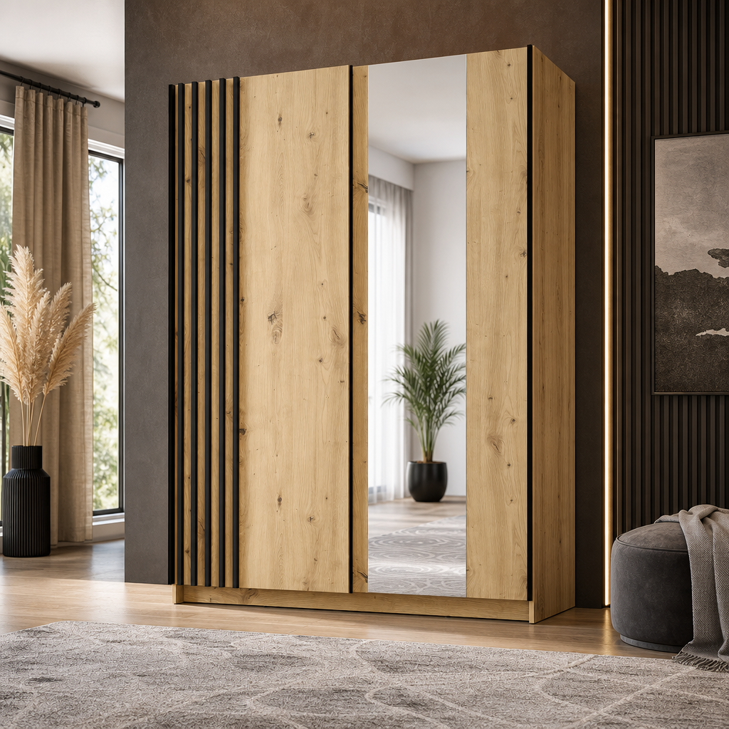 Szafa przesuwna AXION 150 cm z lustrem - Dąb Artisan